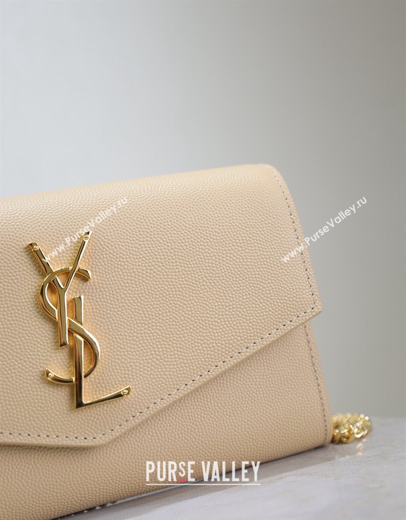 Saint Laurent Uptown Chain Wallet in Grained Leather Beige 2025 607788 (YY-250625111)