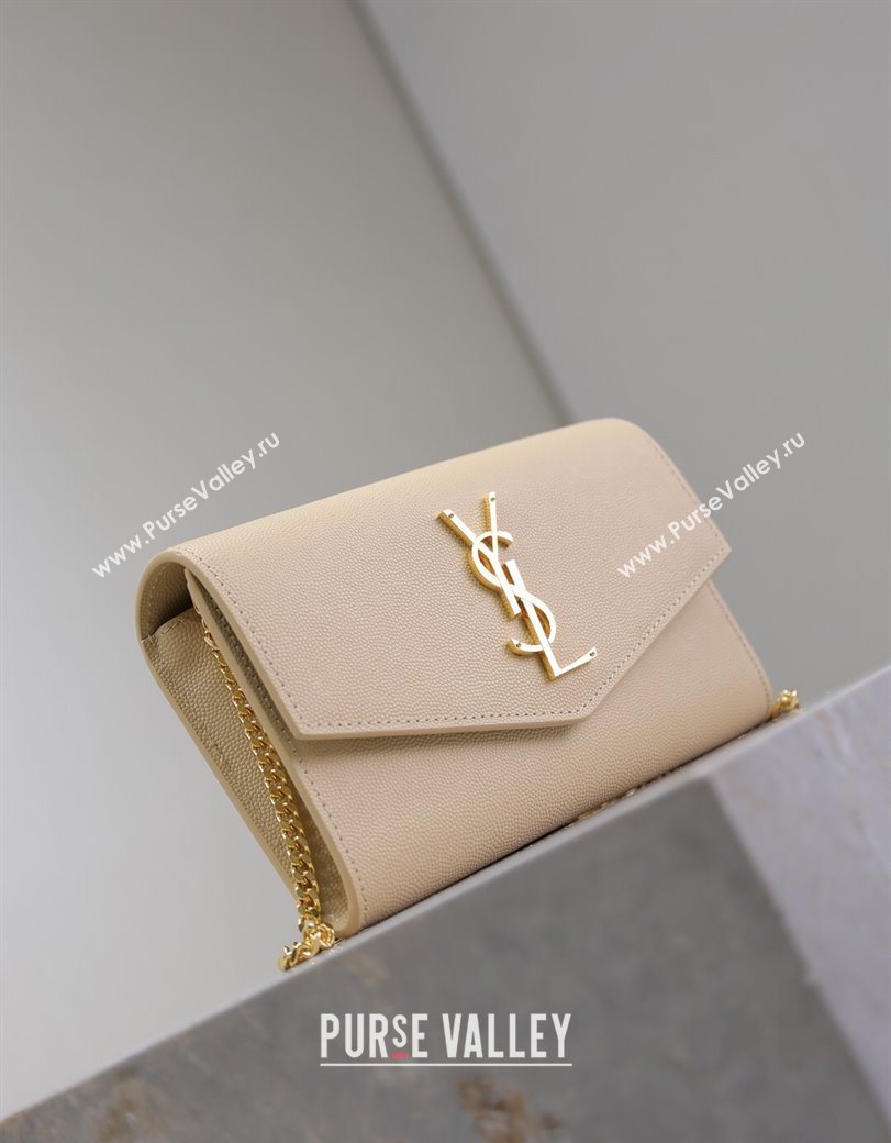 Saint Laurent Uptown Chain Wallet in Grained Leather Beige 2025 607788 (YY-250625111)