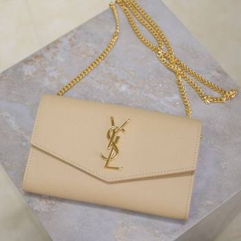 Saint Laurent Uptown Chain Wallet in Grained Leather Beige 2025 607788 (YY-250625111)