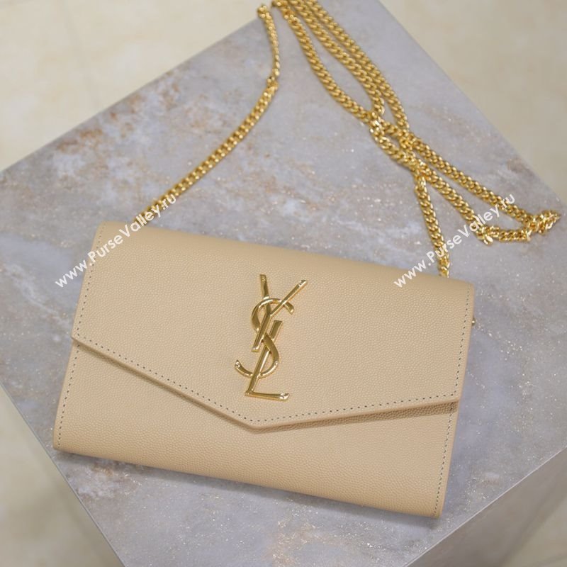 Saint Laurent Uptown Chain Wallet in Grained Leather Beige 2025 607788 (YY-250625111)