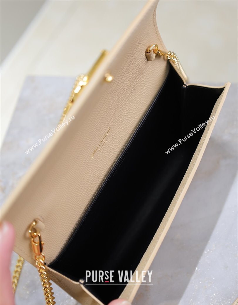 Saint Laurent Uptown Chain Wallet in Grained Leather Beige 2025 607788 (YY-250625111)