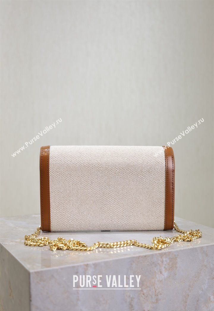 Saint Laurent Uptown Chain Wallet in Canvas and Leather Brown 2025 607788 (YY-250625112)