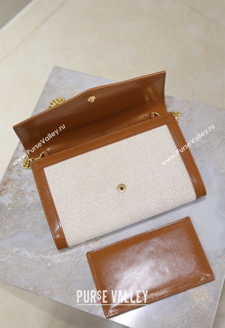 Saint Laurent Uptown Chain Wallet in Canvas and Leather Brown 2025 607788 (YY-250625112)