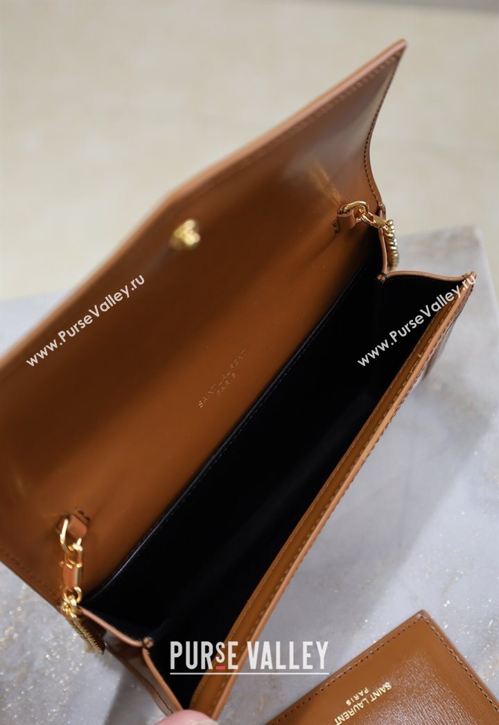 Saint Laurent Uptown Chain Wallet in Canvas and Leather Brown 2025 607788 (YY-250625112)