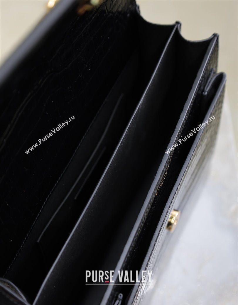 Saint Laurent Sunset Medium Bag in Crocodile Embossed Leather 442906 Black/Gold 2025 (YY-250625088)