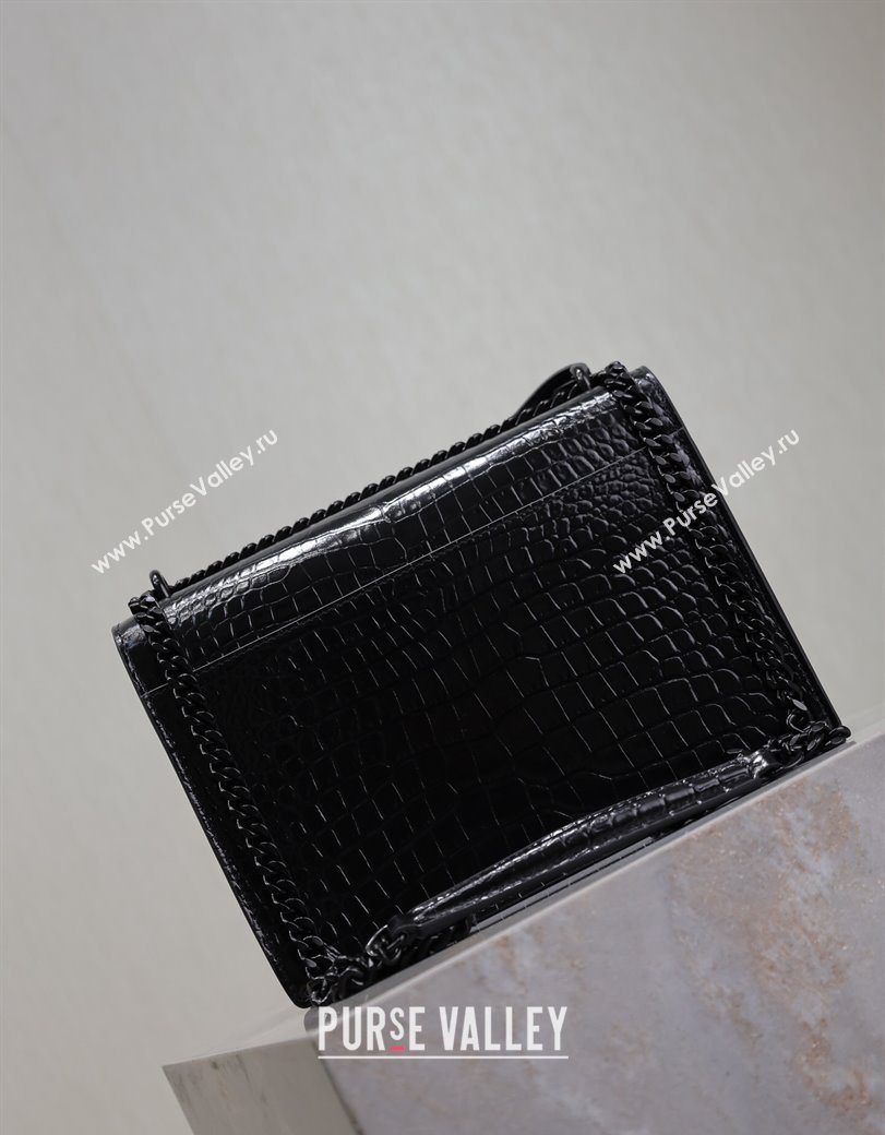 Saint Laurent Sunset Medium Bag in Crocodile Embossed Leather 442906 All Black 2025 (YY-250625090)