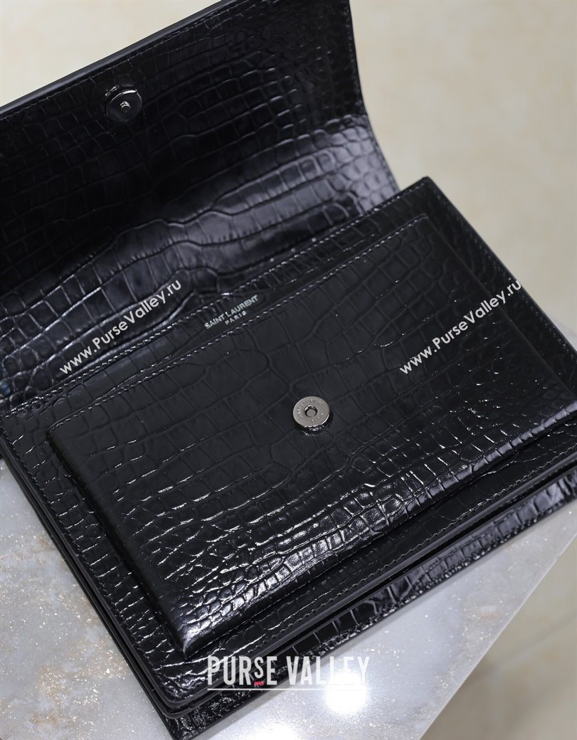 Saint Laurent Sunset Medium Bag in Crocodile Embossed Leather 442906 All Black 2025 (YY-250625090)