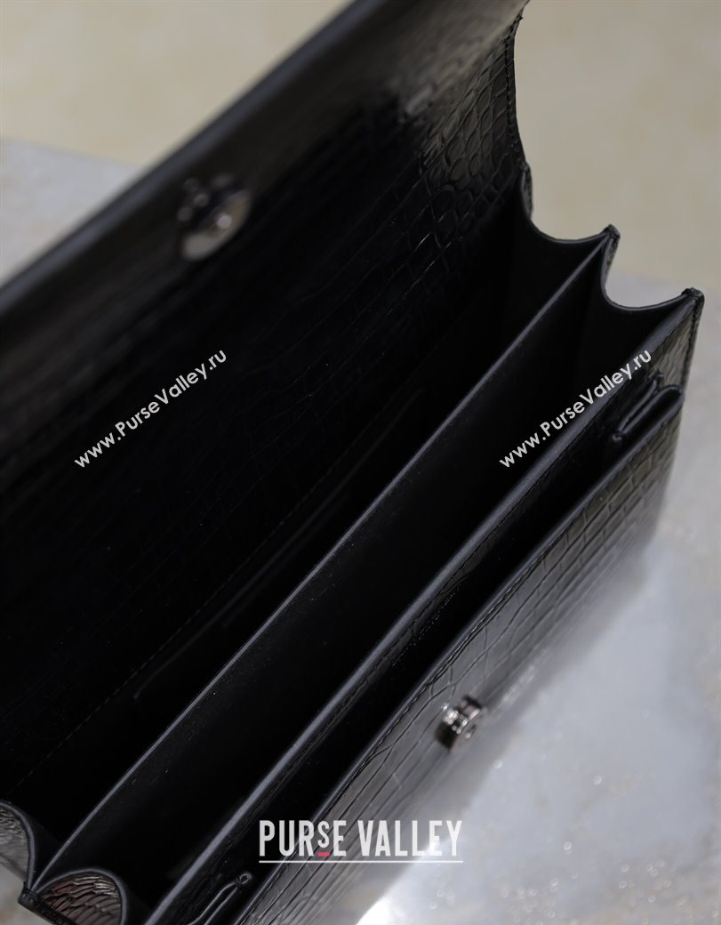 Saint Laurent Sunset Medium Bag in Crocodile Embossed Leather 442906 All Black 2025 (YY-250625090)