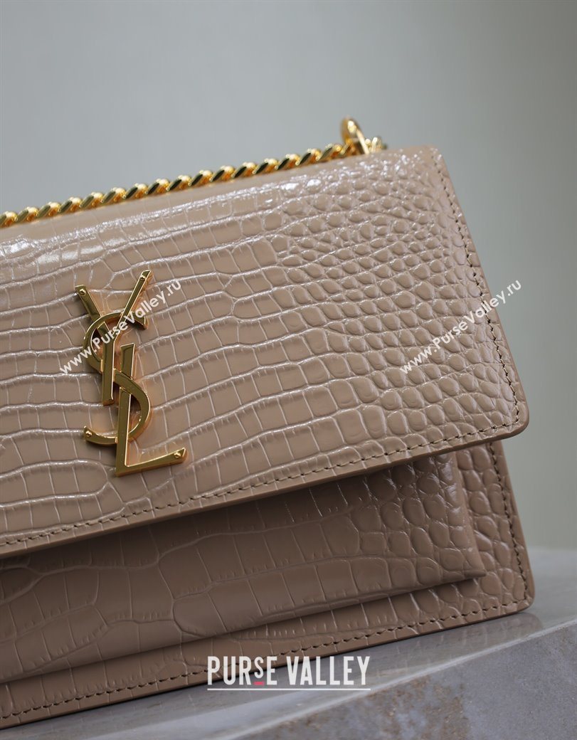 Saint Laurent Sunset Medium Bag in Crocodile Embossed Leather 442906 Beige 2025 (YY-250625091)