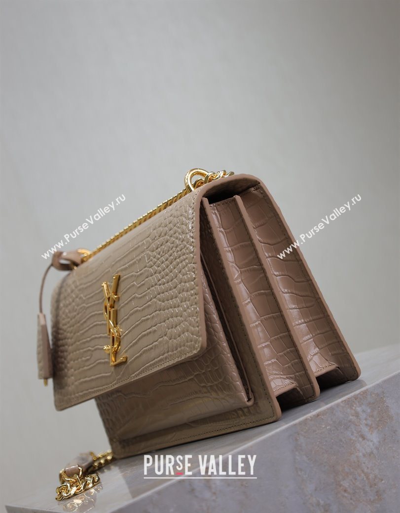 Saint Laurent Sunset Medium Bag in Crocodile Embossed Leather 442906 Beige 2025 (YY-250625091)