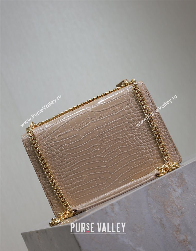 Saint Laurent Sunset Medium Bag in Crocodile Embossed Leather 442906 Beige 2025 (YY-250625091)