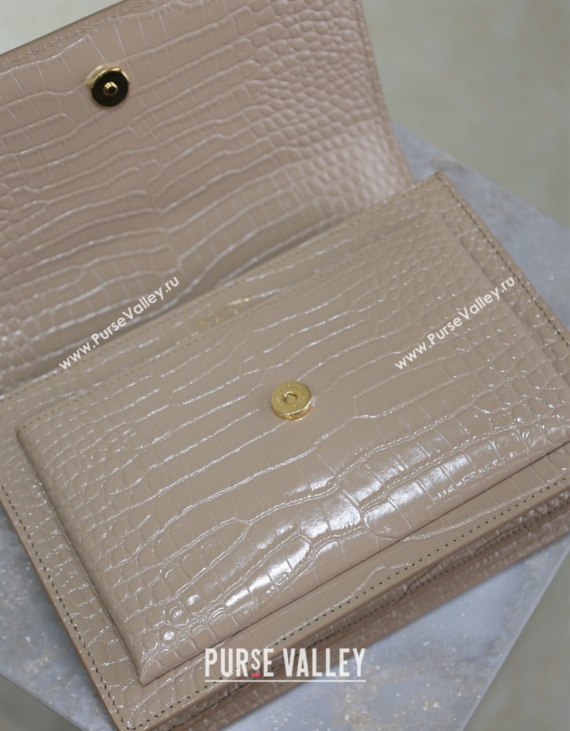 Saint Laurent Sunset Medium Bag in Crocodile Embossed Leather 442906 Beige 2025 (YY-250625091)