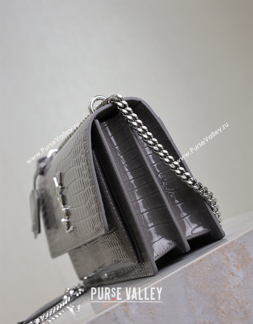 Saint Laurent Sunset Medium Bag in Crocodile Embossed Leather 442906 Grey 2025 (YY-250625094)