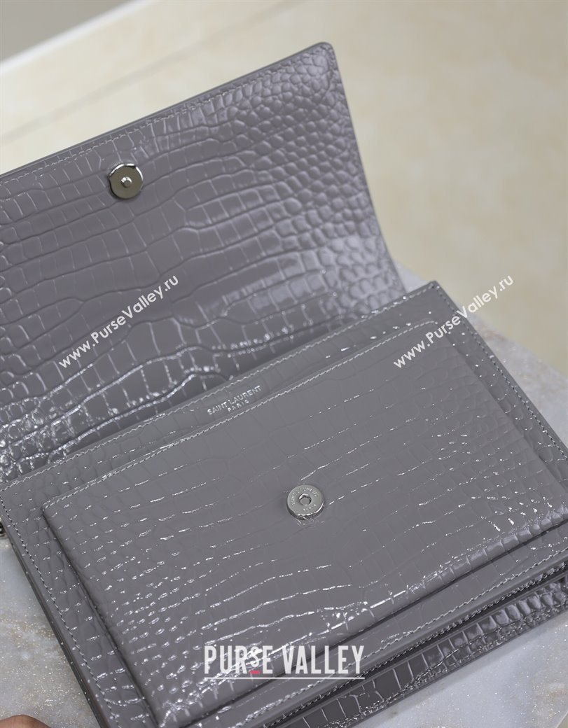 Saint Laurent Sunset Medium Bag in Crocodile Embossed Leather 442906 Grey 2025 (YY-250625094)