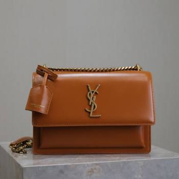 Saint Laurent Sunset Medium Bag in Box Leather 442906 Caramel Brown 2025 (YY-250625095)