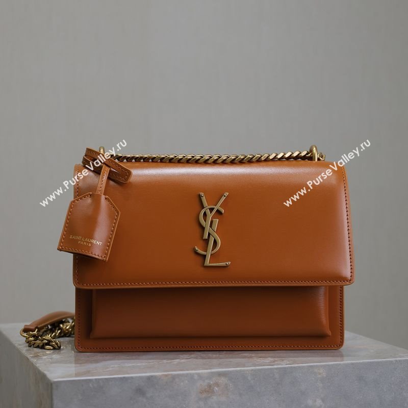 Saint Laurent Sunset Medium Bag in Box Leather 442906 Caramel Brown 2025 (YY-250625095)