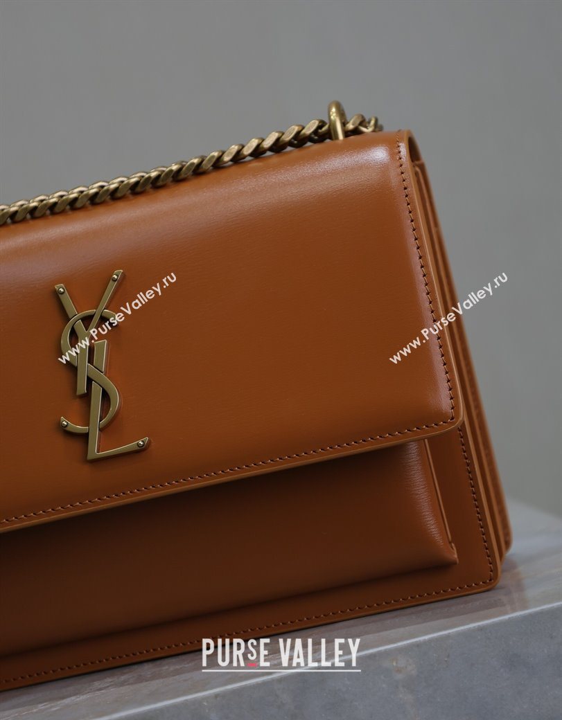 Saint Laurent Sunset Medium Bag in Box Leather 442906 Caramel Brown 2025 (YY-250625095)