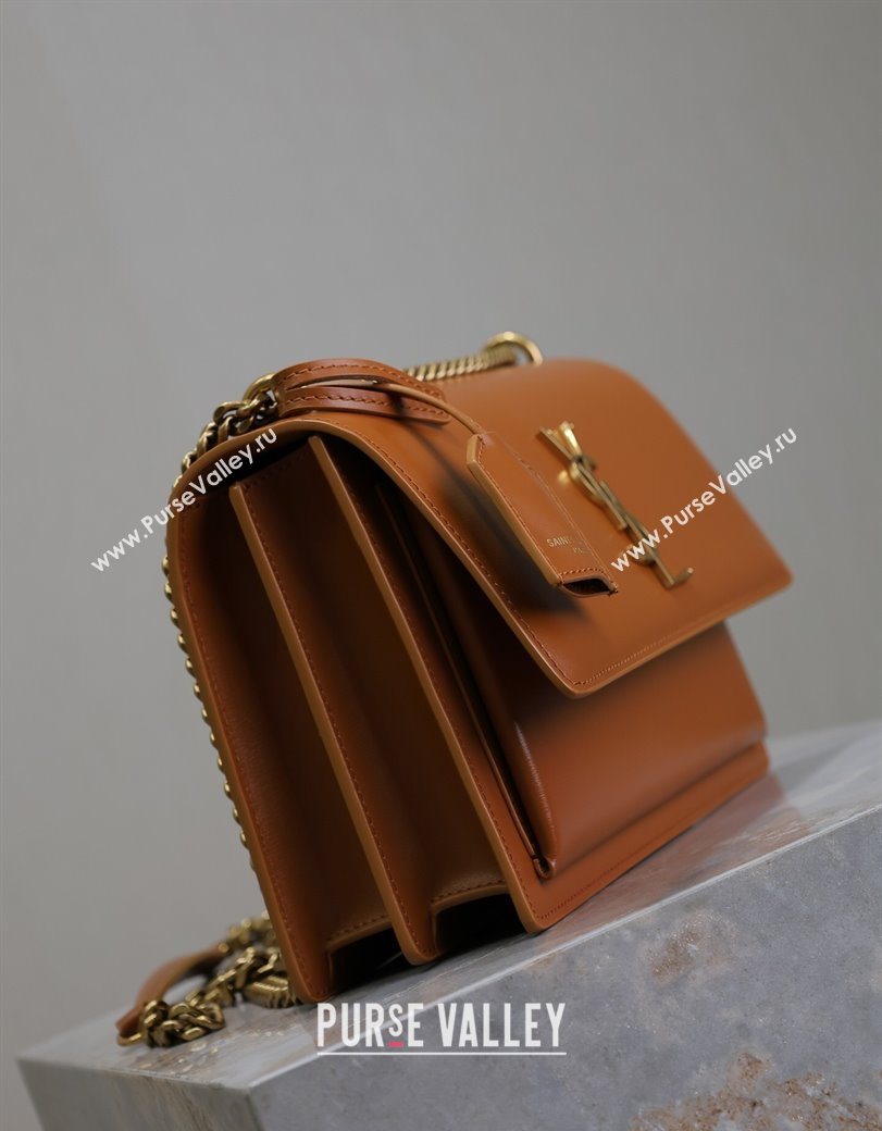 Saint Laurent Sunset Medium Bag in Box Leather 442906 Caramel Brown 2025 (YY-250625095)