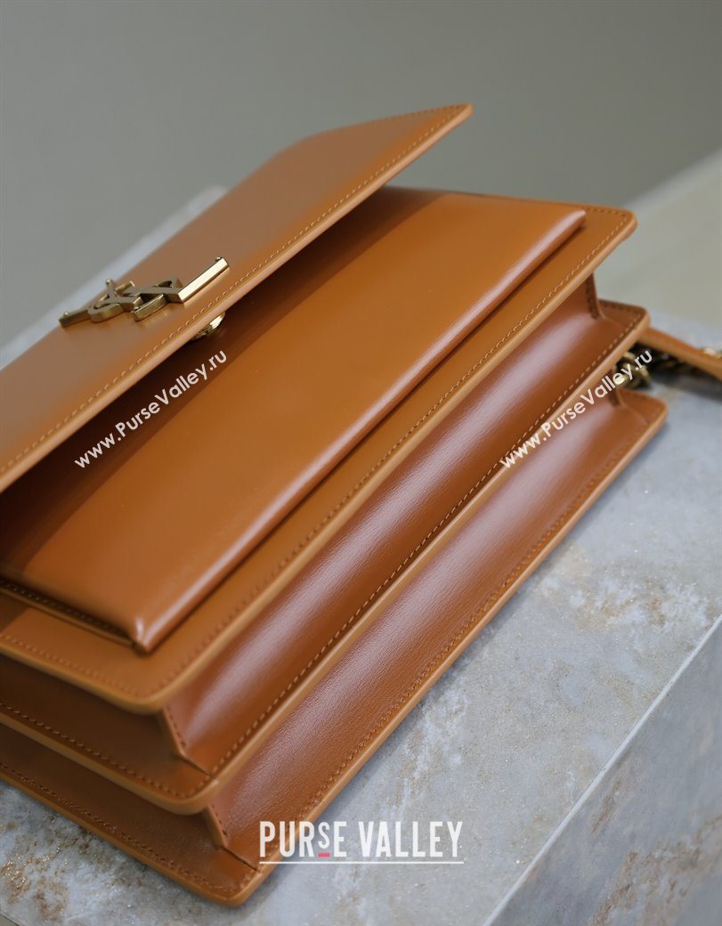 Saint Laurent Sunset Medium Bag in Box Leather 442906 Caramel Brown 2025 (YY-250625095)