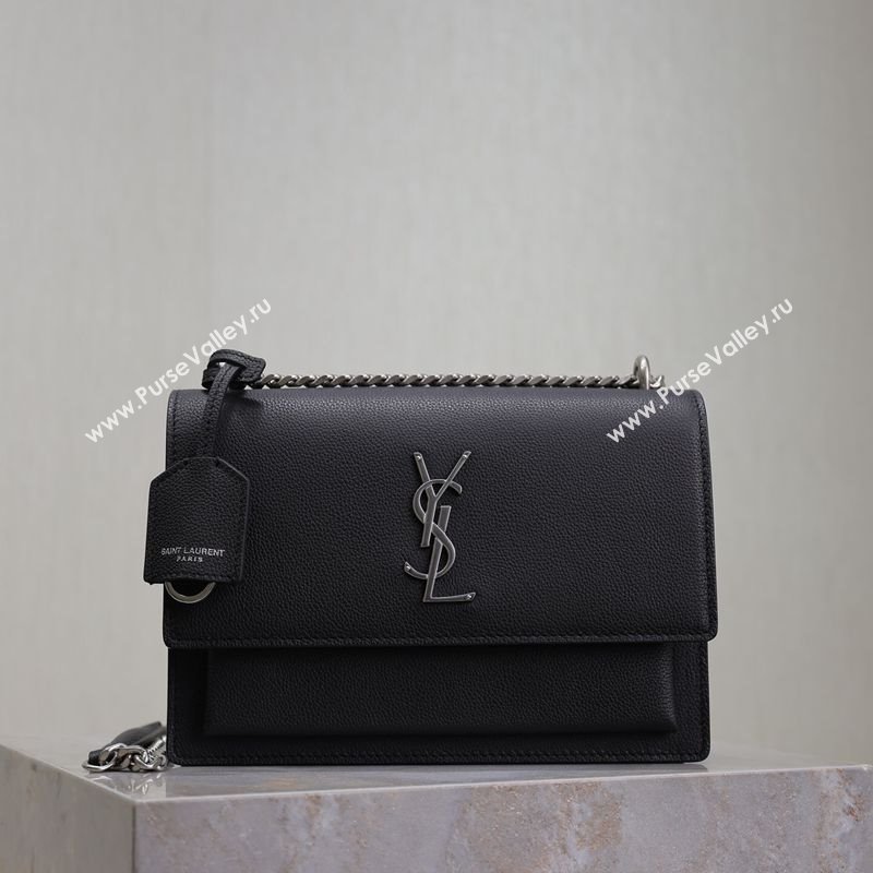 Saint Laurent Sunset Medium Bag in Grained Leather 442906 Black/Silver 2025 (YY-250625096)