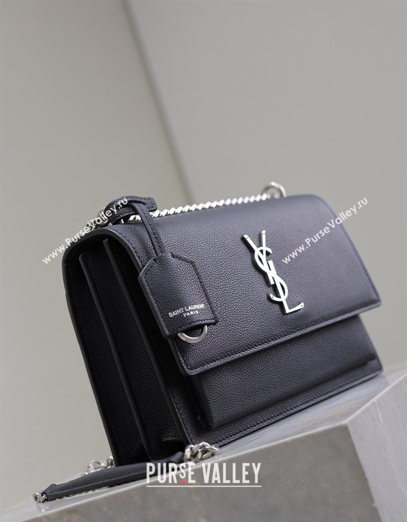 Saint Laurent Sunset Medium Bag in Grained Leather 442906 Black/Silver 2025 (YY-250625096)
