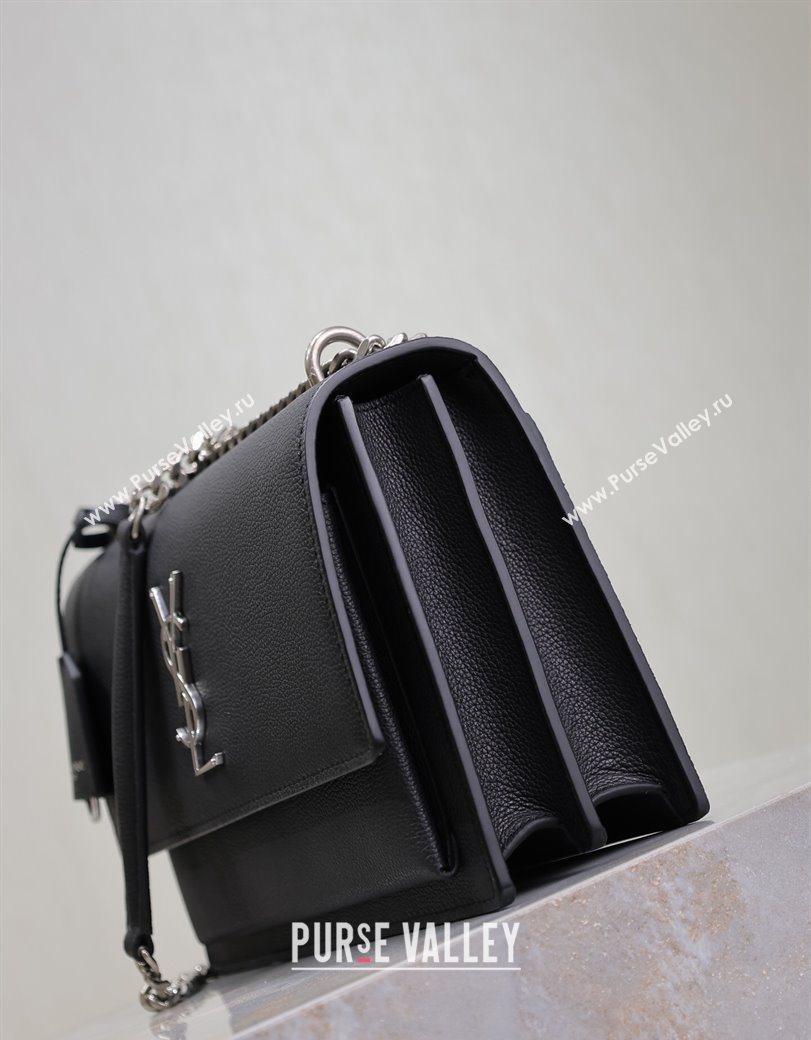 Saint Laurent Sunset Medium Bag in Grained Leather 442906 Black/Silver 2025 (YY-250625096)
