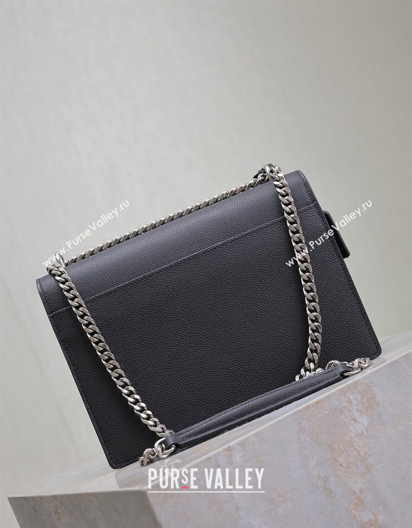 Saint Laurent Sunset Medium Bag in Grained Leather 442906 Black/Silver 2025 (YY-250625096)