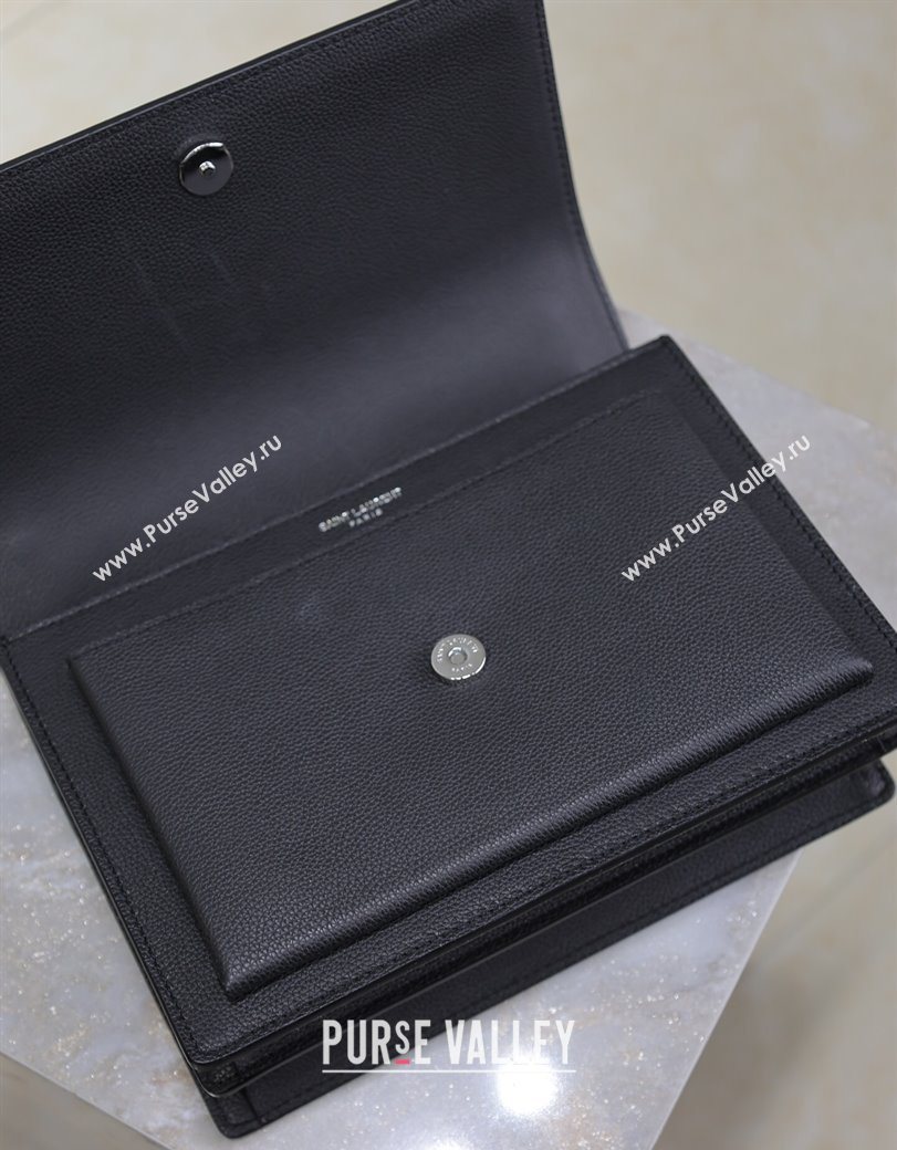 Saint Laurent Sunset Medium Bag in Grained Leather 442906 Black/Silver 2025 (YY-250625096)