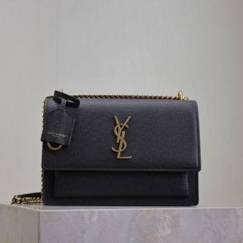 Saint Laurent Sunset Medium Bag in Saffiano Leather 442906 Black/Gold 2025 (YY-250625097)