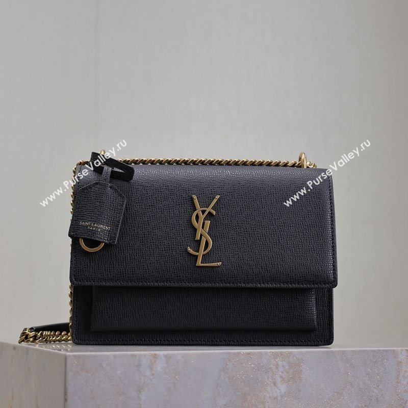 Saint Laurent Sunset Medium Bag in Saffiano Leather 442906 Black/Gold 2025 (YY-250625097)