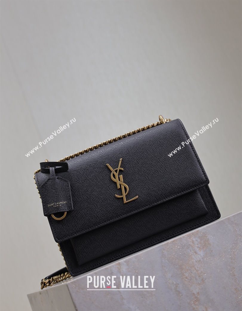 Saint Laurent Sunset Medium Bag in Saffiano Leather 442906 Black/Gold 2025 (YY-250625097)