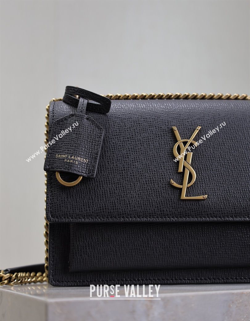 Saint Laurent Sunset Medium Bag in Saffiano Leather 442906 Black/Gold 2025 (YY-250625097)