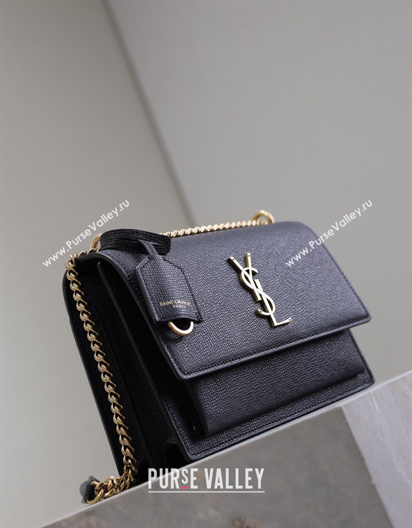 Saint Laurent Sunset Medium Bag in Saffiano Leather 442906 Black/Gold 2025 (YY-250625097)