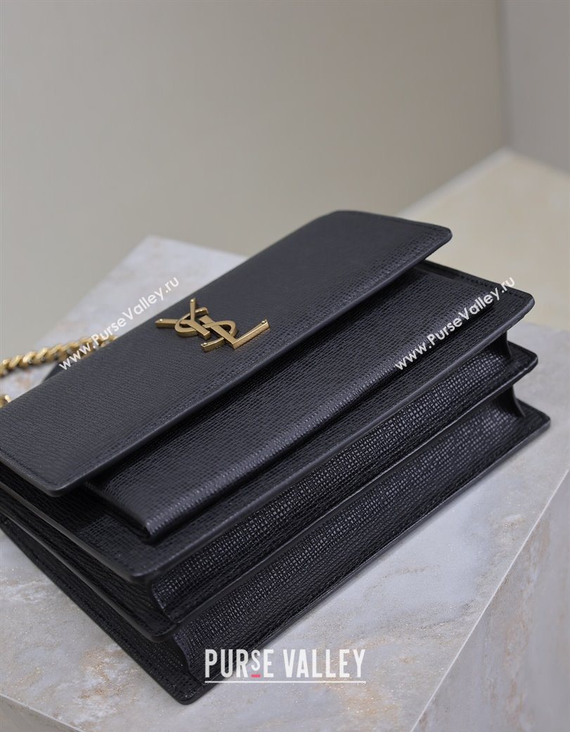 Saint Laurent Sunset Medium Bag in Saffiano Leather 442906 Black/Gold 2025 (YY-250625097)