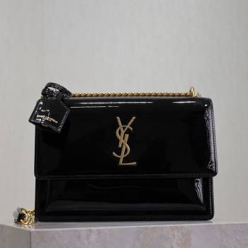 Saint Laurent Sunset Medium Bag in Patent Leather 442906 Black/Gold 2025 (YY-250625098)