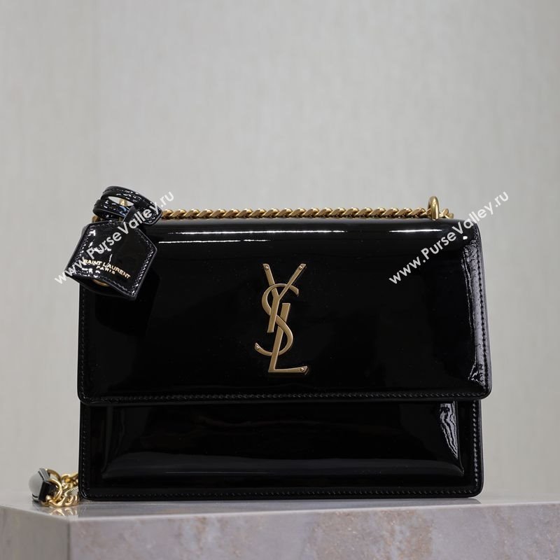 Saint Laurent Sunset Medium Bag in Patent Leather 442906 Black/Gold 2025 (YY-250625098)