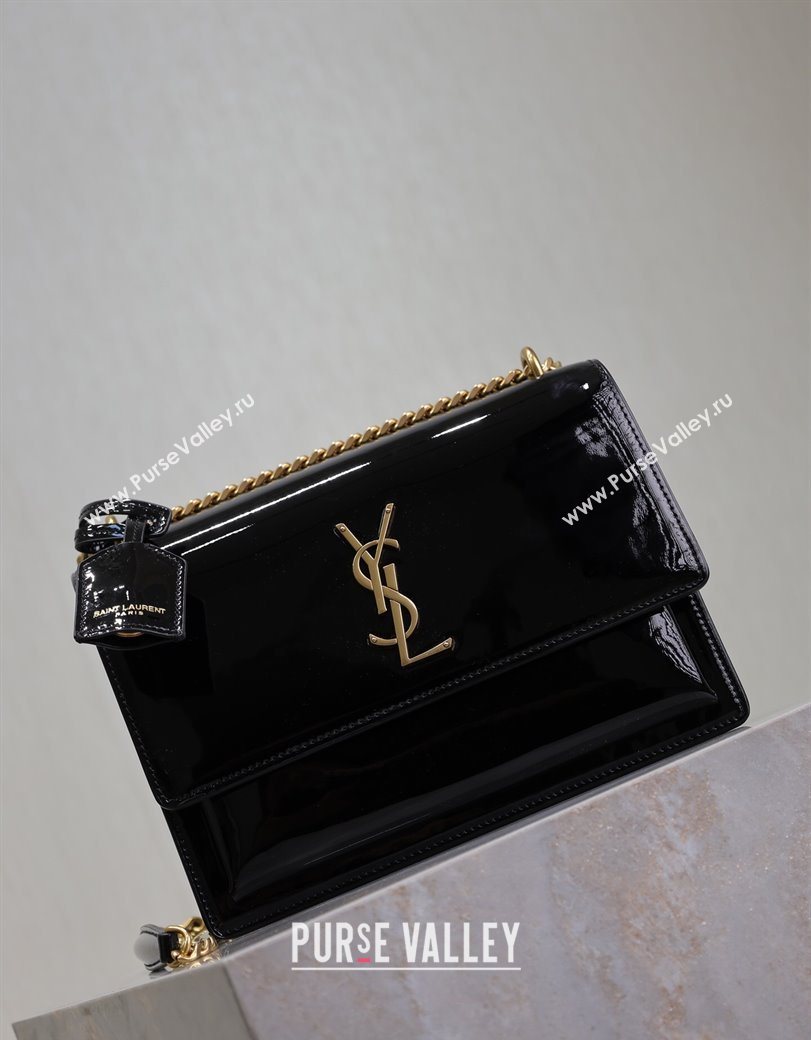 Saint Laurent Sunset Medium Bag in Patent Leather 442906 Black/Gold 2025 (YY-250625098)