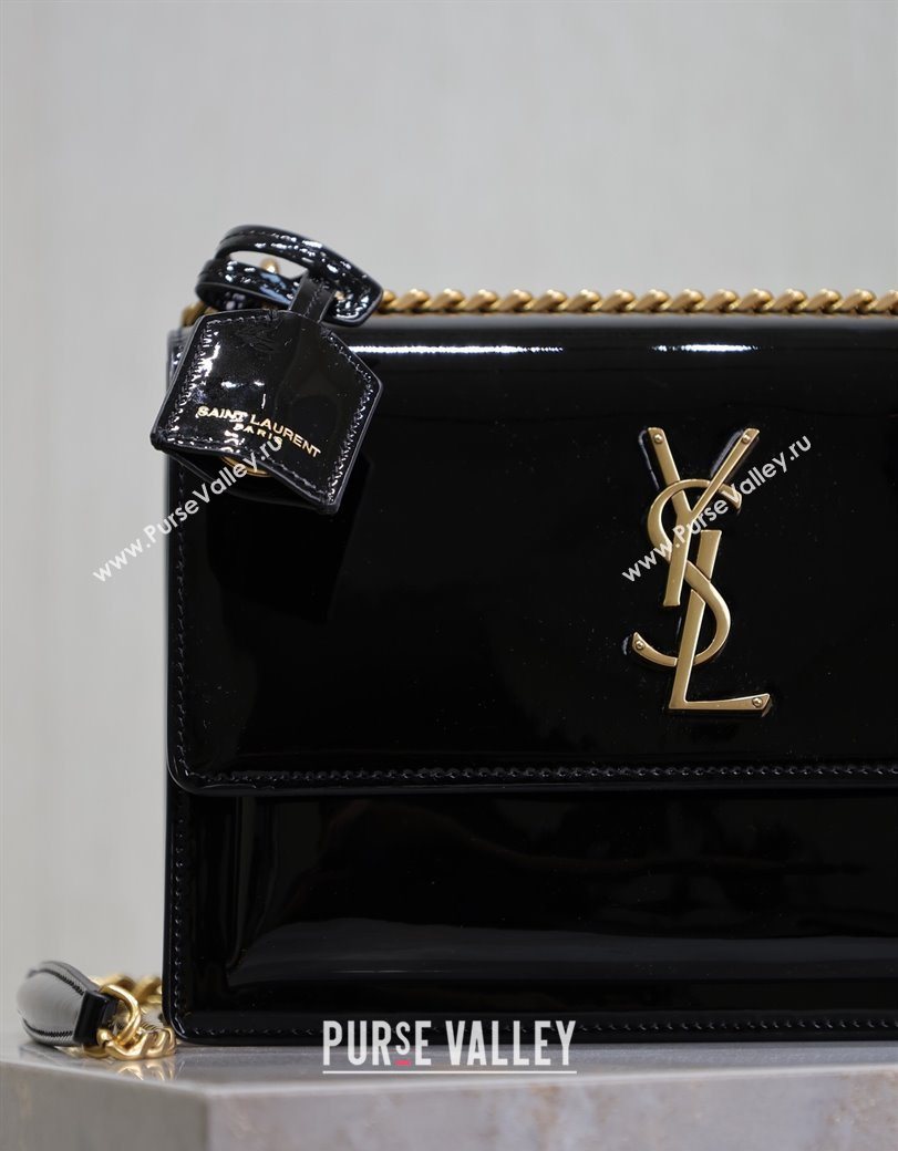 Saint Laurent Sunset Medium Bag in Patent Leather 442906 Black/Gold 2025 (YY-250625098)
