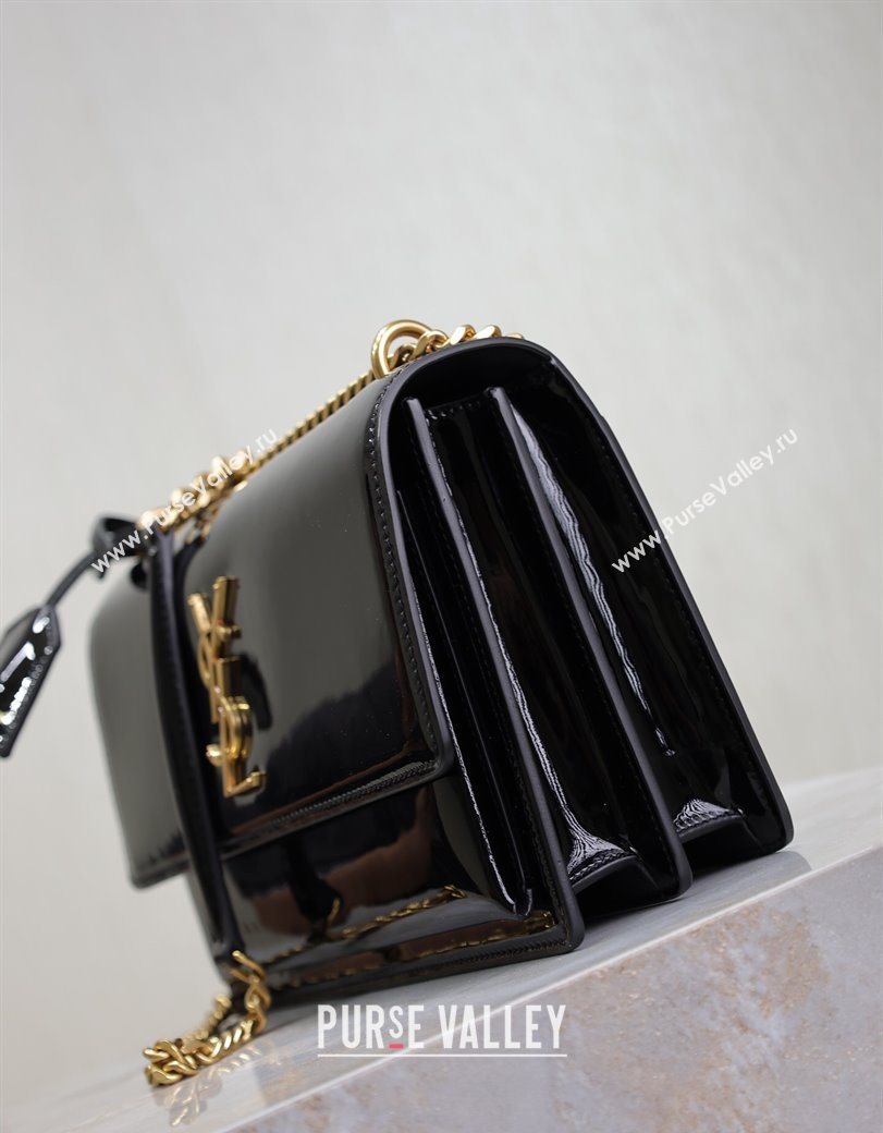 Saint Laurent Sunset Medium Bag in Patent Leather 442906 Black/Gold 2025 (YY-250625098)