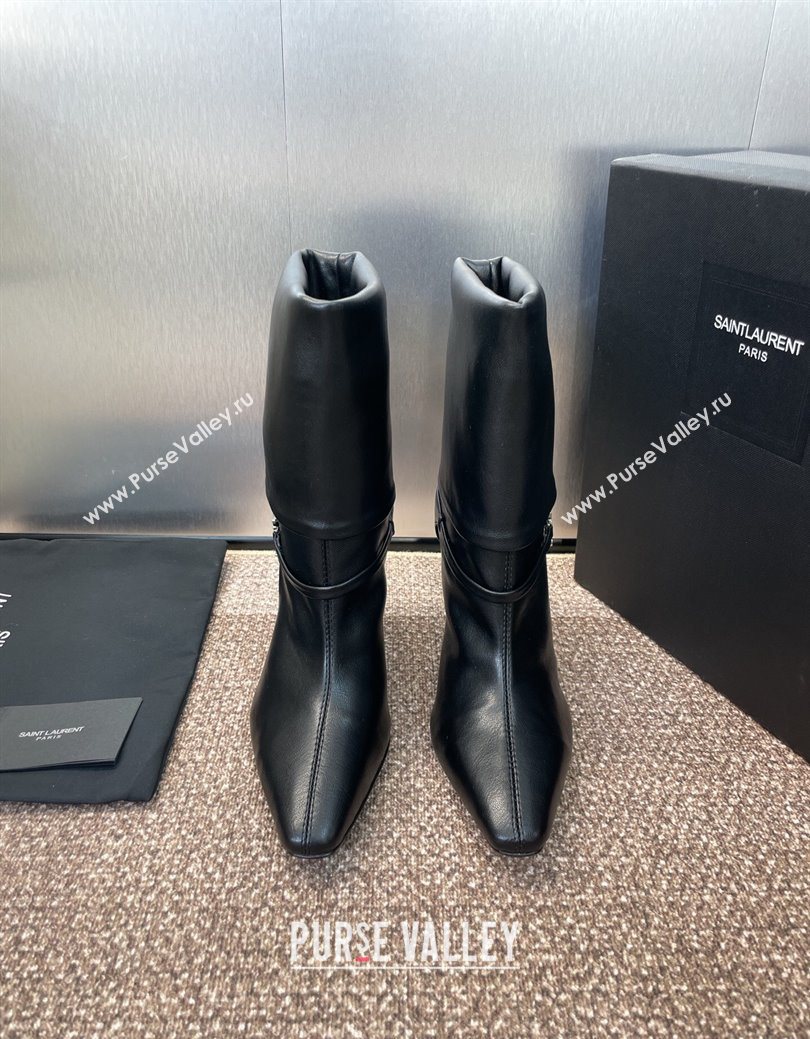 Saint Laurent Niki Heel Ankle Boots 9.5cm with YSL Strap in Calfskin Black 2025 (JC-250825079)