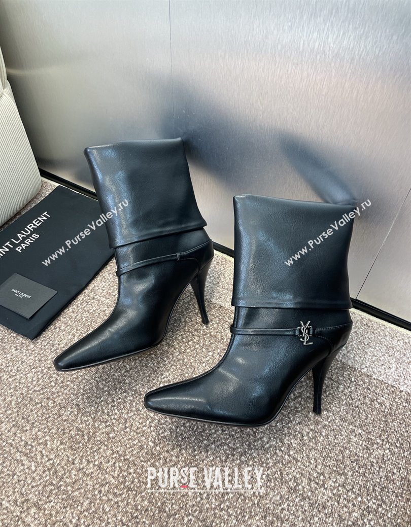 Saint Laurent Niki Heel Ankle Boots 9.5cm with YSL Strap in Calfskin Black 2025 (JC-250825079)