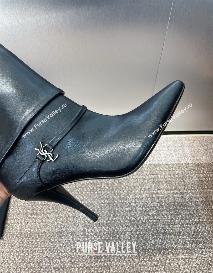 Saint Laurent Niki Heel Ankle Boots 9.5cm with YSL Strap in Calfskin Black 2025 (JC-250825079)