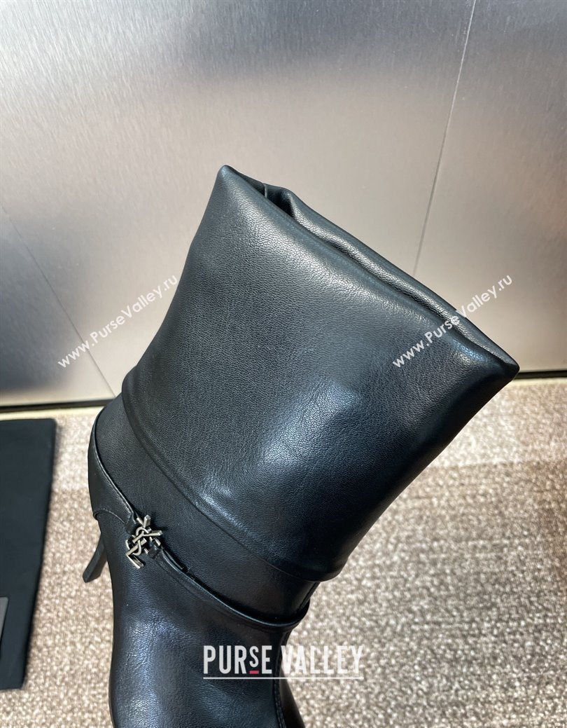 Saint Laurent Niki Heel Ankle Boots 9.5cm with YSL Strap in Calfskin Black 2025 (JC-250825079)