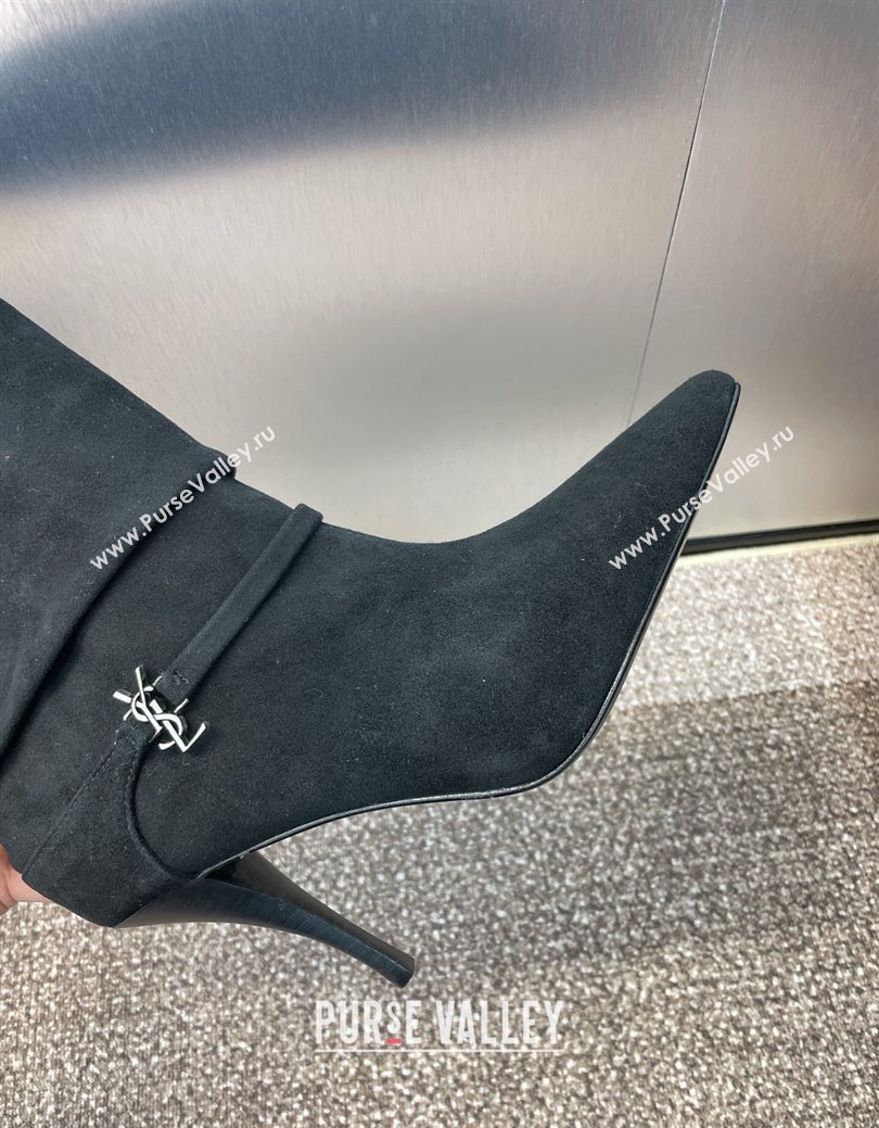 Saint Laurent Niki Heel Ankle Boots 9.5cm with YSL Strap in Suede Black 2025 (JC-250825080)