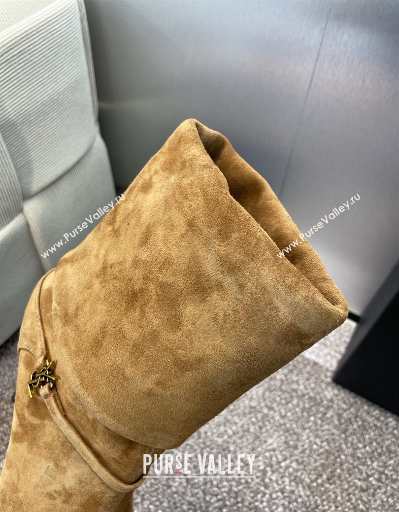 Saint Laurent Niki Heel Ankle Boots 9.5cm with YSL Strap in Suede Brown 2025 (JC-250825081)