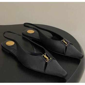 Saint Laurent Babylone Flats Slingback in Satin Black 2025 8036469 (KL-250825094)