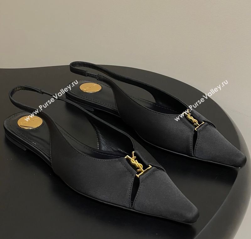 Saint Laurent Babylone Flats Slingback in Satin Black 2025 8036469 (KL-250825094)