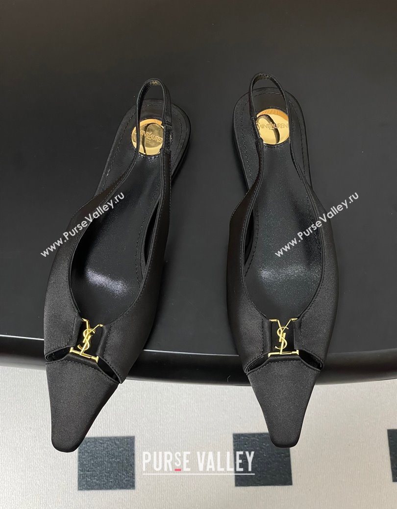 Saint Laurent Babylone Flats Slingback in Satin Black 2025 8036469 (KL-250825094)