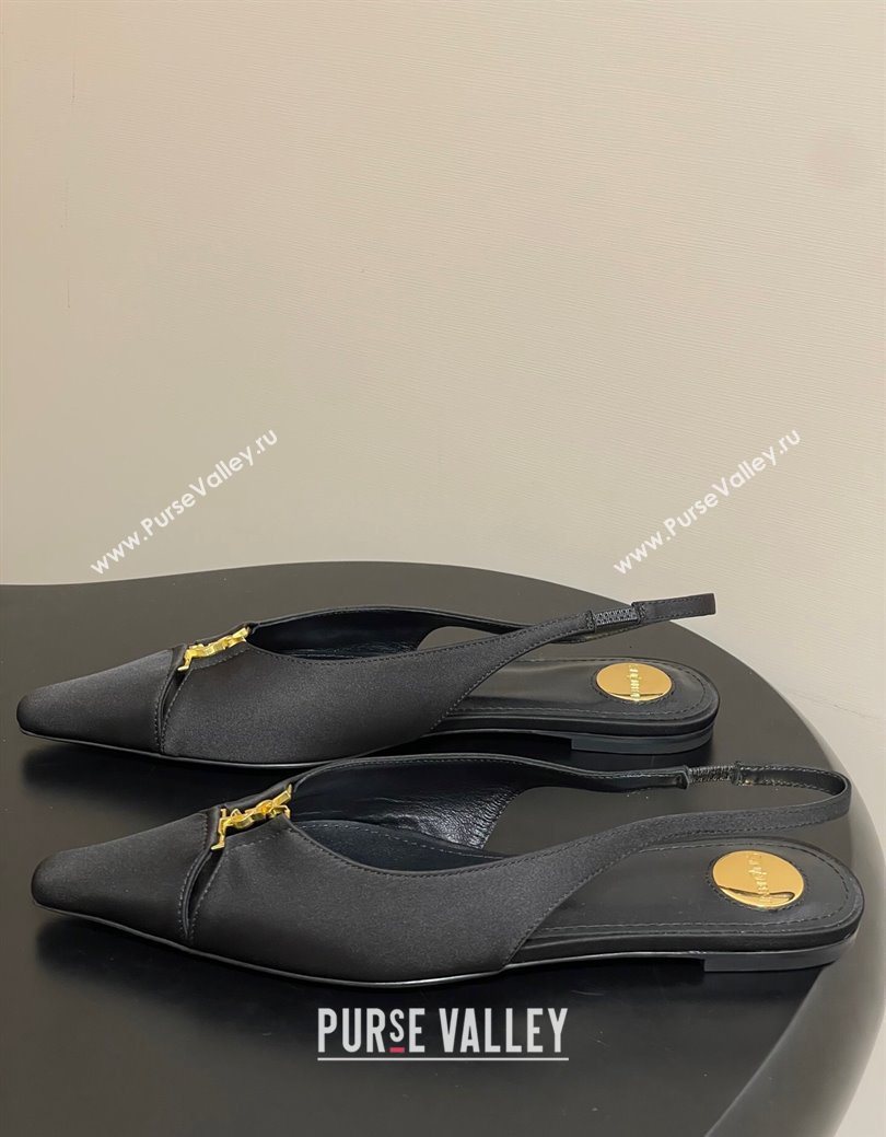 Saint Laurent Babylone Flats Slingback in Satin Black 2025 8036469 (KL-250825094)