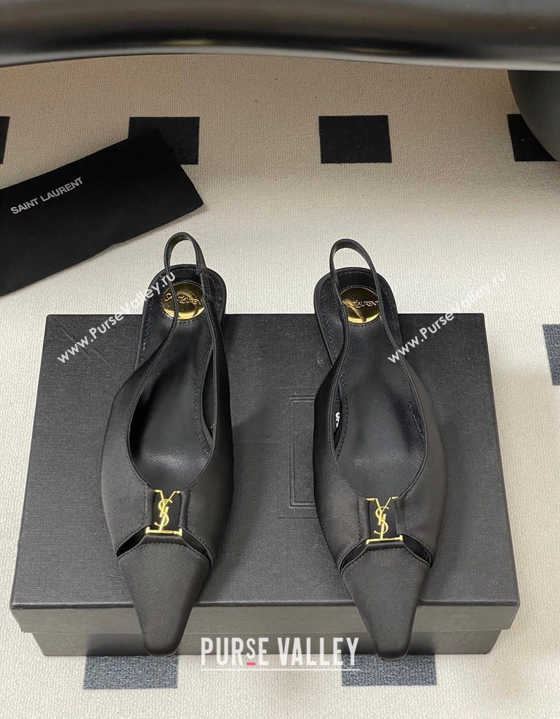 Saint Laurent Babylone Flats Slingback in Satin Black 2025 8036469 (KL-250825094)